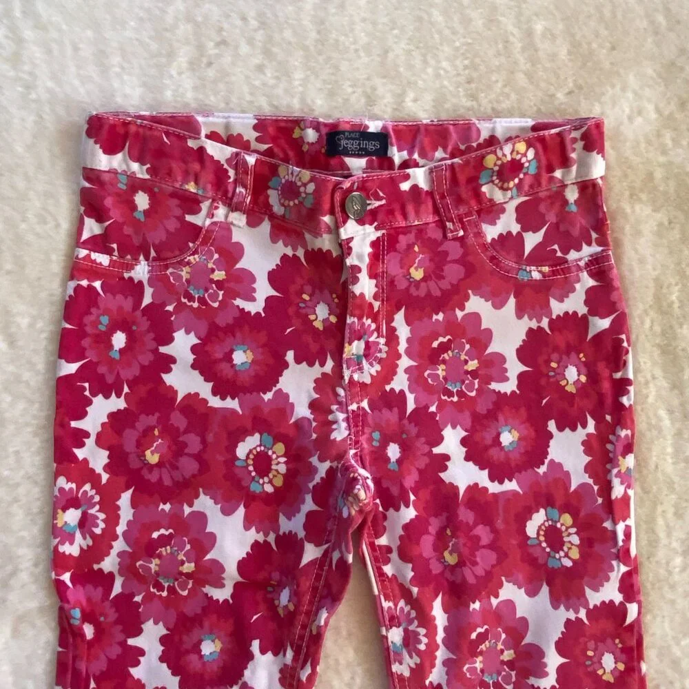 The Children's Place pink floral jeggings girl's size 12 adjustable waist